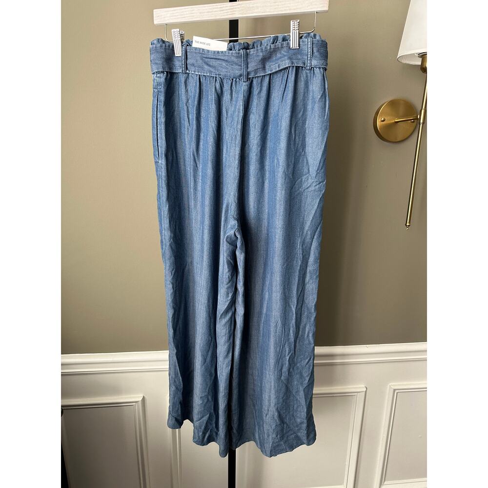 Ann Taylor Factory The Wide Leg Belted Pull On Denim Pants Medium NWT - Picture 2 of 4